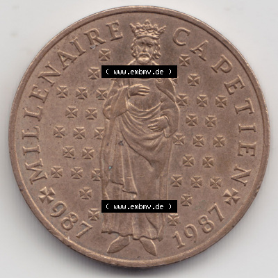Münzen Frankreich Eurovorläufer, Umlaufmünze vor Euroeinführung 1987-1987, 10 Francs 1000 Jahre König Hugo Capet erster König... Sammlung