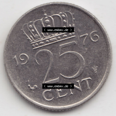 Münzen Niederlande / Netherlands Eurovorläufer, Umlaufmünze vor Euroeinführung 1950-1980, 25 Cent 1976 (1) Sammlung