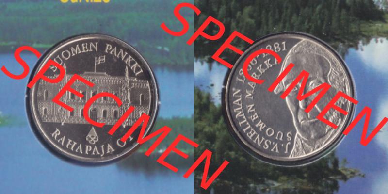 Münzen Finnland / SUOMI Eurovorläufer, Umlaufmünze vor Euroeinführung 2001, Kursmünzensatz-Medaille. Rückseite und Vorderseite horizontal nebeneinander... Sammlung