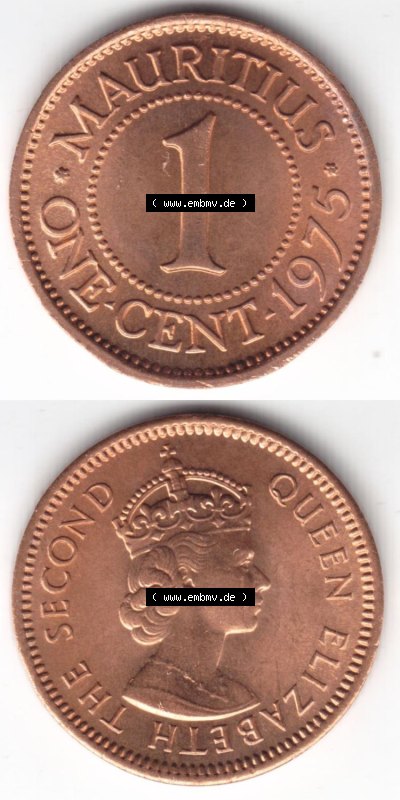 Münzen aus Afrika Mauritius Umlaufmünze 1953-1978, 1 Cent 1975 (4) Sammlung