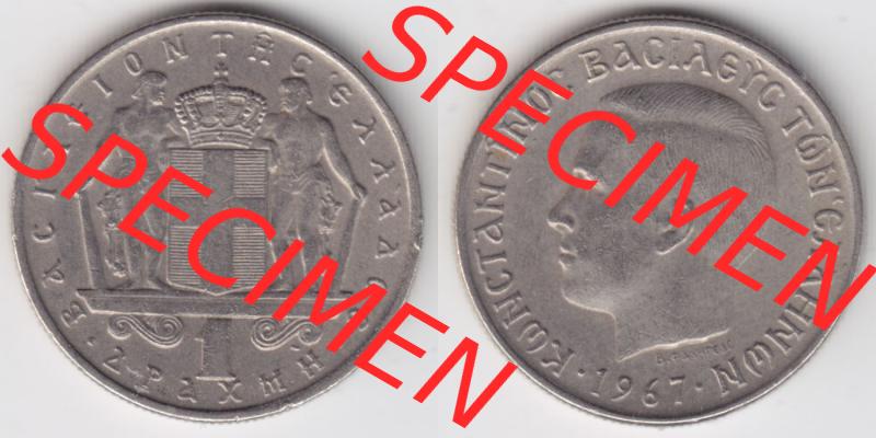 Münzen Griechenland Eurovorläufer, Umlaufmünze vor Euroeinführung 1967, 1 Apaxmai, Drachme. VS+RS auf einen Bild/Foto einer Münze aus Griechenland... Sammlung