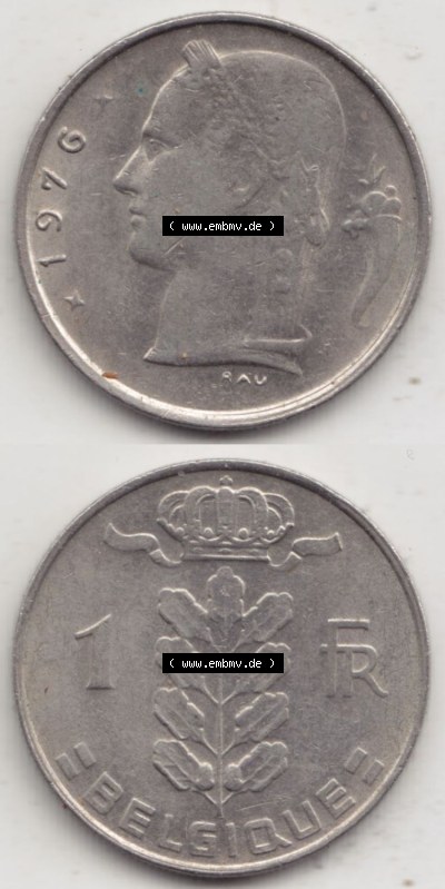 Münzen Belgien Eurovorläufer, Umlaufmünze vor Euroeinführung 1950-1988, 1 Francs-Franken 1976 I. Belgique (4) Sammlung
