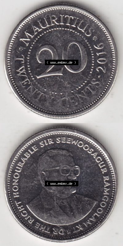 Münzen aus Afrika Mauritius Umlaufmünze 1987-2016, 20 Cent 2016 (4) Sammlung