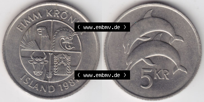 Münzen Island Eurovorläufer, Umlaufmünze vor Euroeinführung 1981-1992, 5 KR Kronur, Kronen 1981 (3) Sammlung