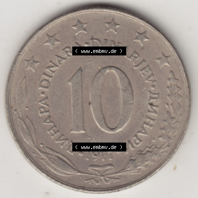 Münzen Jugoslawien (Land wurde 2003 aufgelöst), Umlaufmünze 1976-1981, 10 Dinar 1977 (2) Sammlung