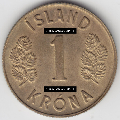 Münzen Island Eurovorläufer, Umlaufmünze vor Euroeinführung 1967-1975, 1 KR Krone 1975 (2) Sammlung