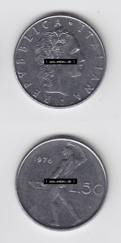 Münzen Italien / Italia Eurovorläufer, Umlaufmünze vor Euroeinführung 1954-1989, 50 Lira, bzw. Lire 1976 (4) Sammlung