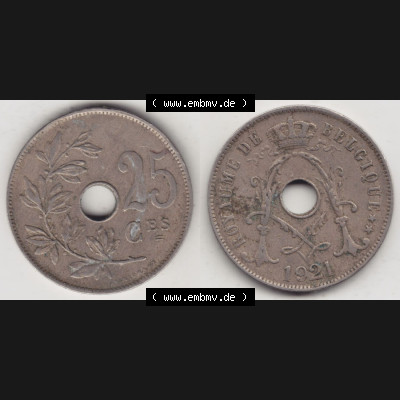 Münzen Belgien Eurovorläufer, Umlaufmünze vor Euroeinführung 1913-1929, 25 Ces, 1921 Centimes Belgique (3) Sammlung