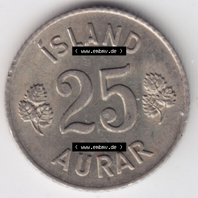 Münzen Island Eurovorläufer, Umlaufmünze vor Euroeinführung 1946-1967, 25 Aurar 1967 (2) Sammlung