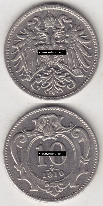 Münzen Österreich / Austria Eurovorläufer, Umlaufmünze vor Euroeinführung 1892-1911, 10 Heller 1910 (4) Sammlung