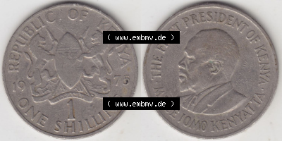 Münzen aus Afrika Kenia / Kenya Umlaufmünze 1969-1978, 1 One Shilling, Schilling 1975 (3) Sammlung