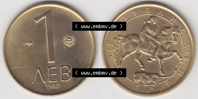 Münzen Bulgarien Eurovorläufer, Umlaufmünze vor Euroeinführung 1992-1992, 1 AEB Lew. Vorderseite und Rückseite einer Münze... Sammlung