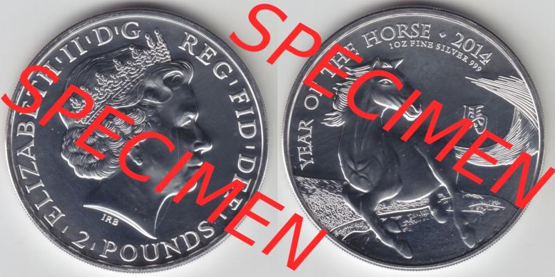 Münzen Großbritannien Eurovorläufer, Umlaufmünze vor Euroeinführung 2014-2014, 2 Pfund - Pounds Lunar Pferd Silber-Münze (3) Sammlung