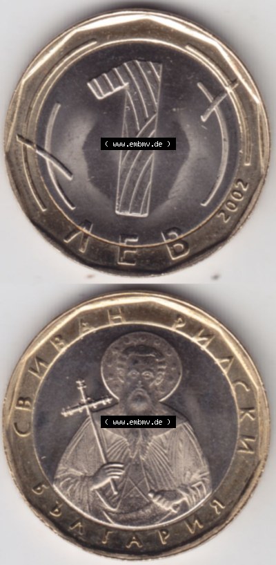 Münzen Bulgarien Eurovorläufer, Umlaufmünze vor Euroeinführung 2002, 1 Lew Bimetall. Vorderseite und Rückseite auf einen... Sammlung