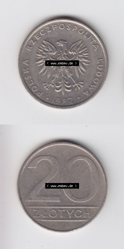 Münzen Polen / Polska Eurovorläufer, Umlaufmünze vor Euroeinführung 1984-1988, 20 Zlotych 1987 (4) Sammlung