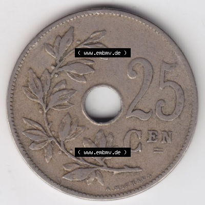 Münzen Belgien Eurovorläufer, Umlaufmünze vor Euroeinführung 1908-1909, 25 Cen, Centimes Koninkrijk Belgie (2) Sammlung