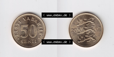 Münzen Estland Eurovorläufer, Umlaufmünze vor Euroeinführung 2007, 50 Senti (3) Sammlung