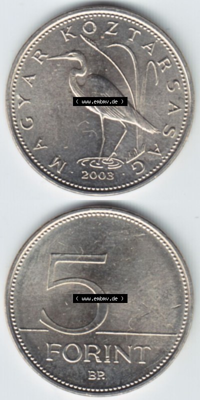 Münzen Ungarn / Magyarország Eurovorläufer, Umlaufmünze vor Euroeinführung 1992-2011, 5 Forint 2003 (4) Sammlung
