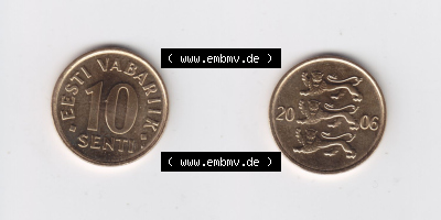 Münzen Estland Eurovorläufer, Umlaufmünze vor Euroeinführung 2006, 10 Senti (3) Sammlung