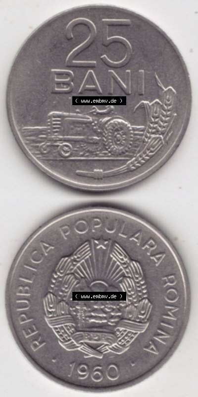 Münzen Rumänien / România Eurovorläufer, Umlaufmünze vor Euroeinführung 1960-1960, 25 Bani (4) Sammlung
