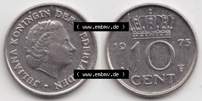 Münzen Niederlande / Netherlands Eurovorläufer, Umlaufmünze vor Euroeinführung 1950-1980, 10 Cent 1973 (3) Sammlung