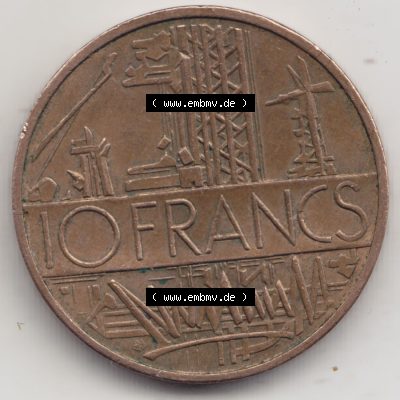 Münzen Frankreich Eurovorläufer, Umlaufmünze vor Euroeinführung 1974-1987, 10 Franken-Francs 1984. Vorderseite einer Münze aus Europa als Digitales Bild /... Sammlung