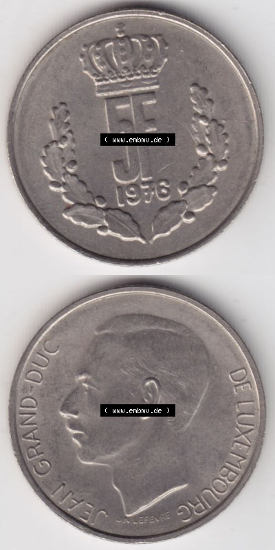 Münzen Luxemburg / Lëtzebuerg Eurovorläufer, Umlaufmünze vor Euroeinführung 1971-1981, 5 F, Francs, Franken 1976 (4) Sammlung