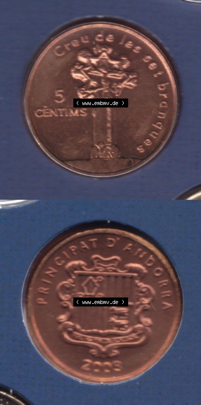 Münzen Andorra Eurovorläufer, Umlaufmünze vor Euroeinführung 2003, 5 Centims, Siebeneckiges Kreuz (4) Sammlung