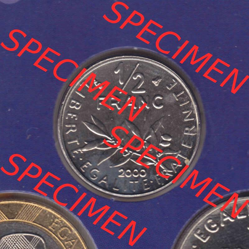 Münzen Frankreich Eurovorläufer, Umlaufmünze vor Euroeinführung 2000, 1/2 Francs. Vorderseite einer Münze aus Europa als Digitales Bild / Bildmaterial... Sammlung
