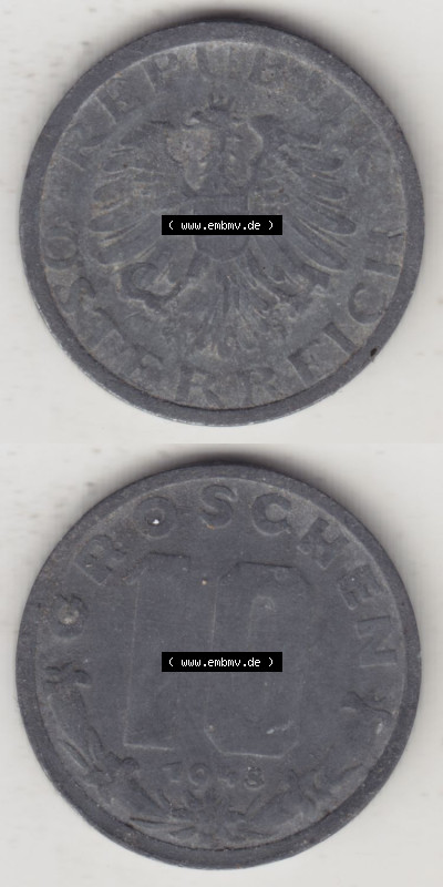 Münzen Österreich / Austria Eurovorläufer, Umlaufmünze vor Euroeinführung 1947-1949, 10 Groschen 1948 IV. (4) Sammlung