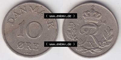 Münzen Dänemark / Danmark Eurovorläufer, Umlaufmünze vor Euroeinführung 1954, 10 Öre (3) Sammlung