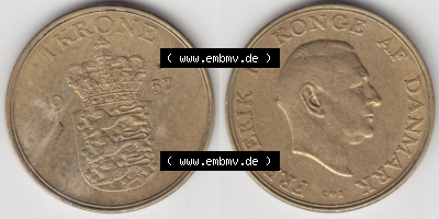 Münzen Dänemark / Danmark Eurovorläufer, Umlaufmünze vor Euroeinführung 1957, 1 Krone (3) Sammlung