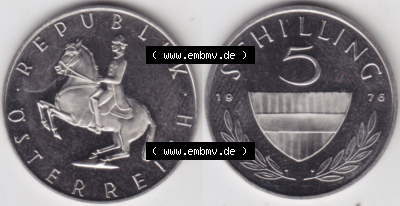 Münzen Österreich / Austria Eurovorläufer, Umlaufmünze vor Euroeinführung 1968-2001, 5 Schilling 1976 (3) Sammlung