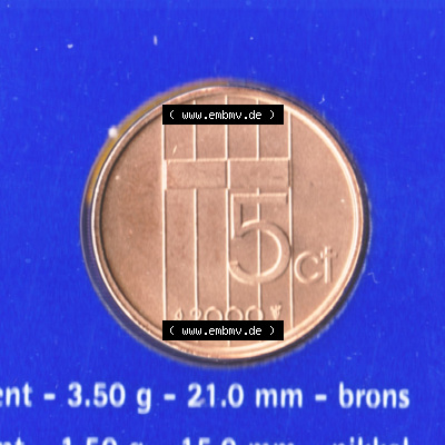Münzen Niederlande / Netherlands Eurovorläufer, Umlaufmünze vor Euroeinführung 1982-2000, 5 Cent 2000 (1) Sammlung