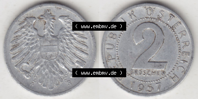 Münzen Österreich / Austria Eurovorläufer, Umlaufmünze vor Euroeinführung 1950-1994, 2 Groschen 1957 (3) Sammlung