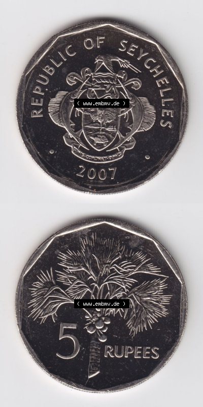 Münzen aus Afrika Seychellen / Seychelles Umlaufmünze 1982-2010, 5 Rupien, Rupees 2007 (4) Sammlung