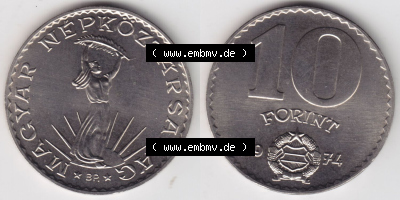 Münzen Ungarn / Magyarország Eurovorläufer, Umlaufmünze vor Euroeinführung 1971-1982, 10 Forint 1974 (3) Sammlung