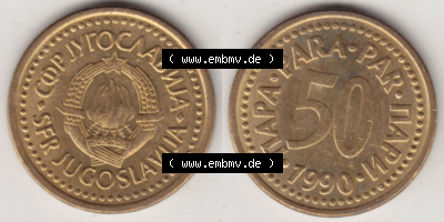 Münzen Jugoslawien (Land wurde 2003 aufgelöst), Umlaufmünze 1990-1991, 50 Para 1990 (3) Sammlung