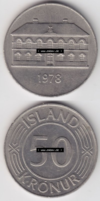 Münzen Island Eurovorläufer, Umlaufmünze vor Euroeinführung 1970-1980, 50 Kronur, Kronen 1978 (4) Sammlung