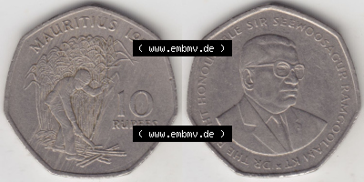 Münzen aus Afrika Mauritius Umlaufmünze 1997-2000, 10 Rupien, Rupees 1997 (3) Sammlung