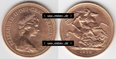 Münzen Großbritannien Eurovorläufer, Umlaufmünze vor Euroeinführung 1974-1984, 1 Sovereign Goldmünze in Gold 1978 (3) Sammlung