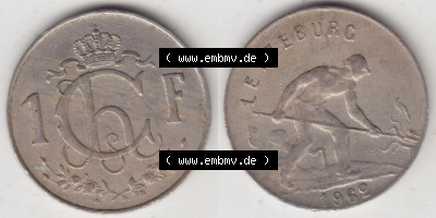 Münzen Luxemburg / Lëtzebuerg Eurovorläufer, Umlaufmünze vor Euroeinführung 1952-1964, 1 F, Franc, Franken 1962 II. (3) Sammlung