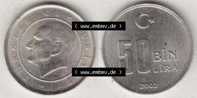 Münzen Türkei / Türkiye Eurovorläufer, Umlaufmünze vor Euroeinführung 2001-2004, 500000 Lira 2002 (3) Sammlung
