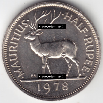 Münzen aus Afrika Mauritius Umlaufmünze 1965-1978, 0,50 Halbe Rupie 1978 (1) Sammlung