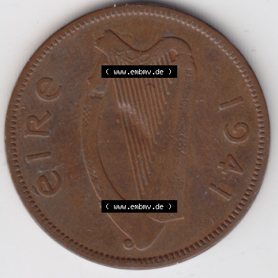 Münzen Irland Eurovorläufer, Umlaufmünze vor Euroeinführung 1939-1967, 0.50 Penny, Half Penny 1941 (1) Sammlung