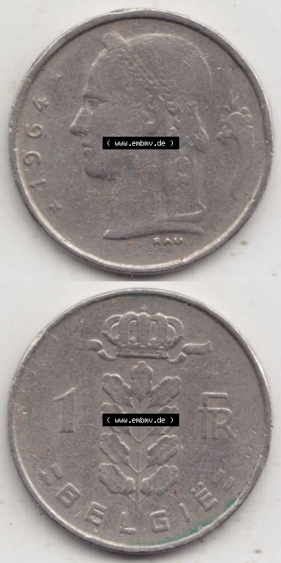 Münzen Belgien Eurovorläufer, Umlaufmünze vor Euroeinführung 1950-1988, 1 Francs-Franken 1964 Belgie (4) Sammlung