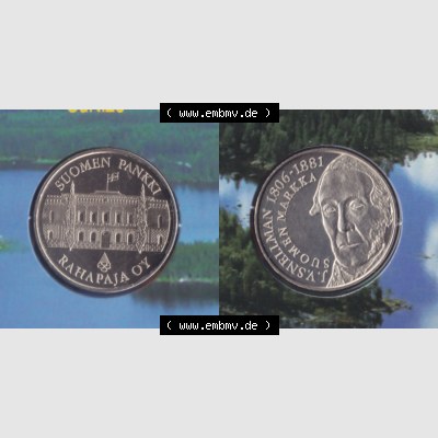 Münzen Finnland / SUOMI Eurovorläufer, Umlaufmünze vor Euroeinführung 2001, Kursmünzensatz-Medaille. Rückseite und Vorderseite horizontal nebeneinander... Sammlung