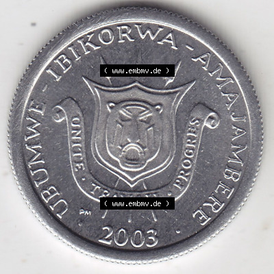 Münzen aus Afrika Burundi Umlaufmünze 1976-2003, 1 France Franken 2003 (2) Sammlung