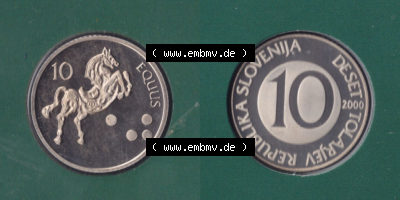 Münzen Slowenien / Slovenia Eurovorläufer, Umlaufmünze vor Euroeinführung 2000-2006, 10 Tolarjey 2000 (3) Sammlung