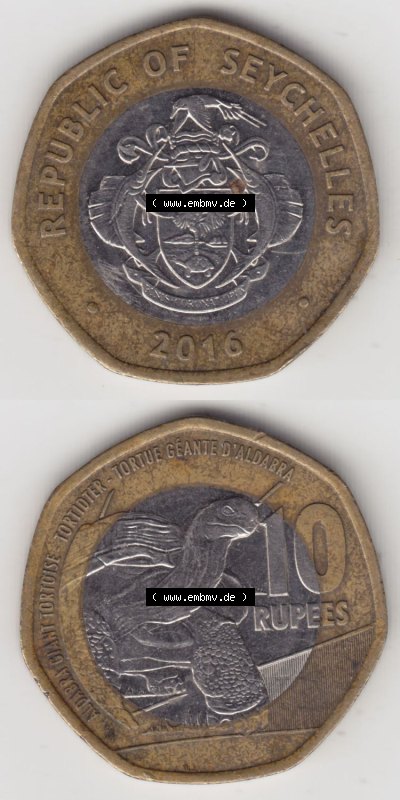 Münzen aus Afrika Seychellen / Seychelles Umlaufmünze 2016-2018, 10 Rupien - Rupees 2016 (4) Sammlung